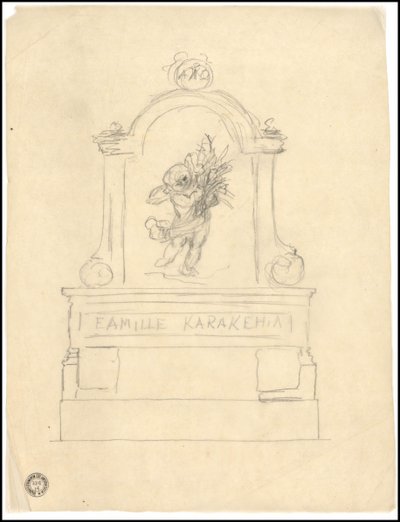 Sketch of Tomb for the Karakehia Family at Père Lachaise Cemetery in Paris by Adolphe Victor Geoffroy Dechaume
